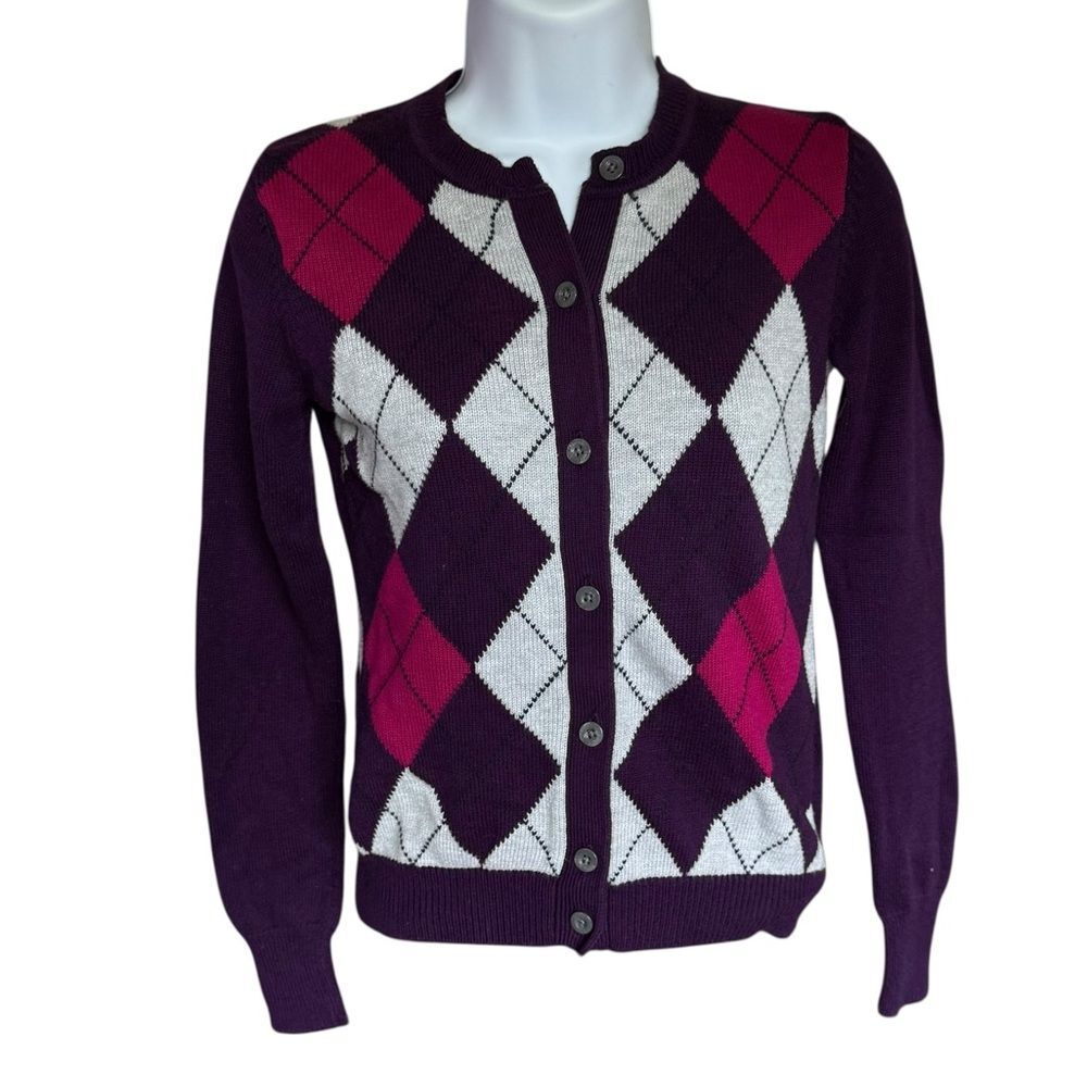 Tommy Hilfiger Purple and Pink Argyle Cardigan XS
